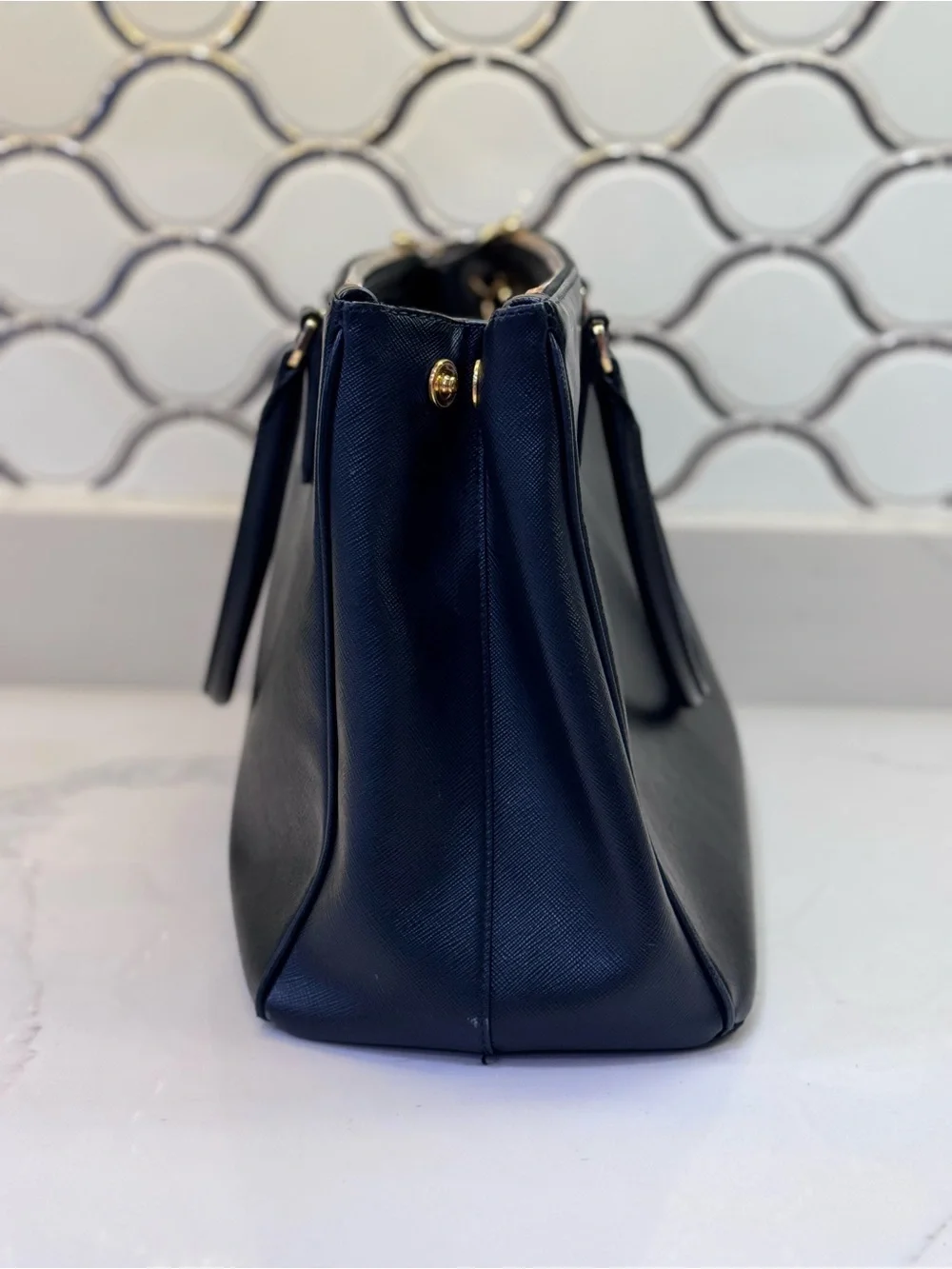Authentic Prada Black Saffiano Leather Galleria Crossbody Bag with Gold Hardware